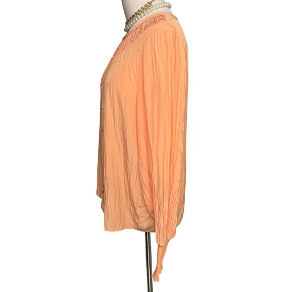 Ramy Brook Isla puff sleeve blouse button up peach boho designer size large L - Picture 5 of 8